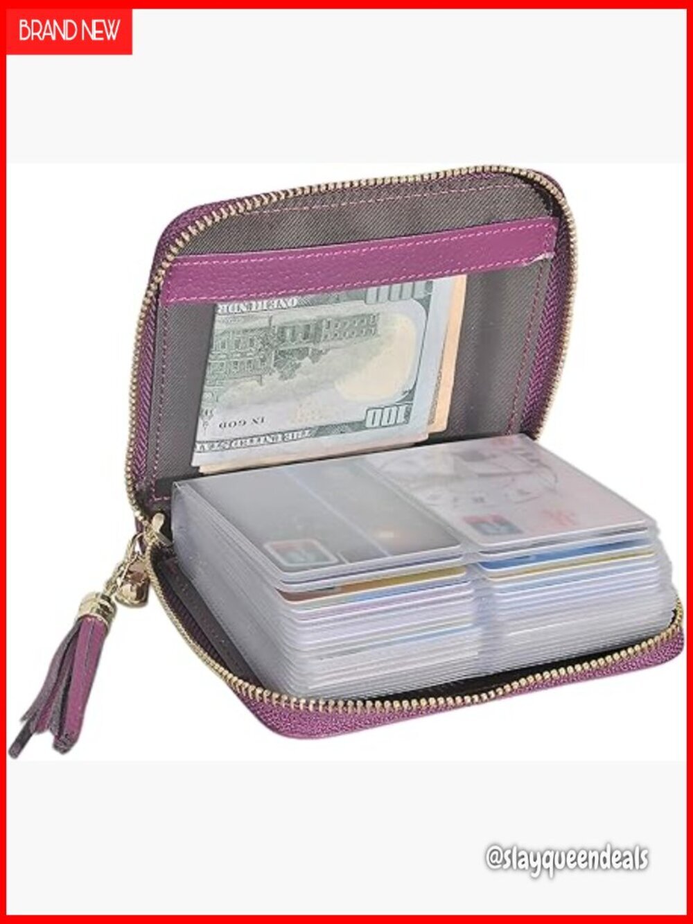 Leather RFID Blocking Card Holder with 40 Slots Zipper Closure